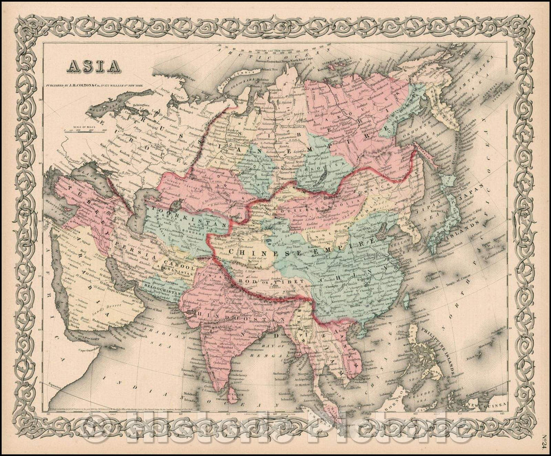 Historic Map - Asia, 1855, Joseph Hutchins Colton - Vintage Wall Art