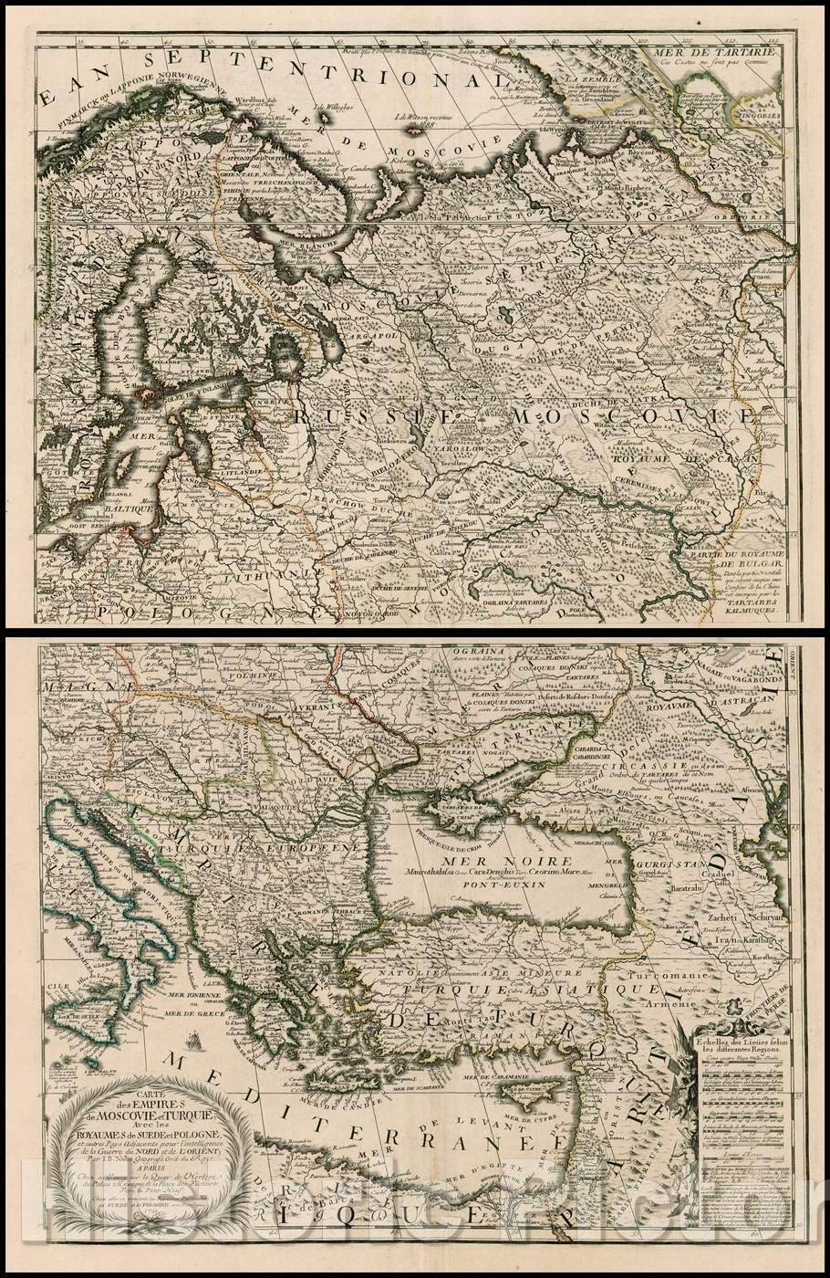 Historic Map - Carte des Empires de Moscovie et Turquie Avec les Royaumes de Suede et Pol :: Empires Muscovy and Turkey with the Kingdoms of Sweden and Poland, 1711 - Vintage Wall Art