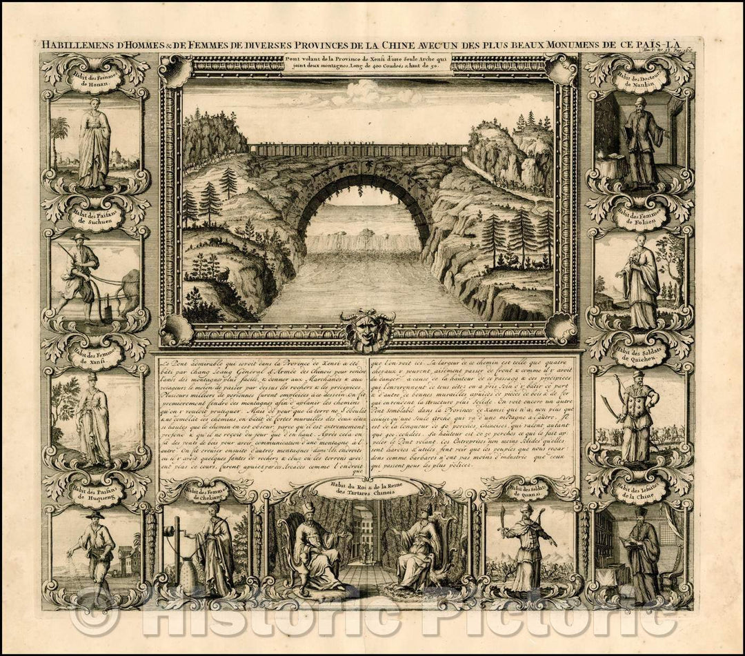 Historic Map - Habillemens d?Hommes & de Femmes de Diverses Provinces de la Chine/Raiment Men & Women of Different Provinces of China, 1719, Henri Chatelain - Vintage Wall Art