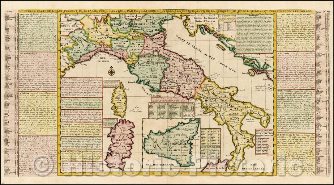 Historic Map - Nouvelle Carte De L'Etat Present De L'Italie Pour Parvenir/New Map Of The State Of The Present To Achieve Italy, 1720, Henri Chatelain - Vintage Wall Art