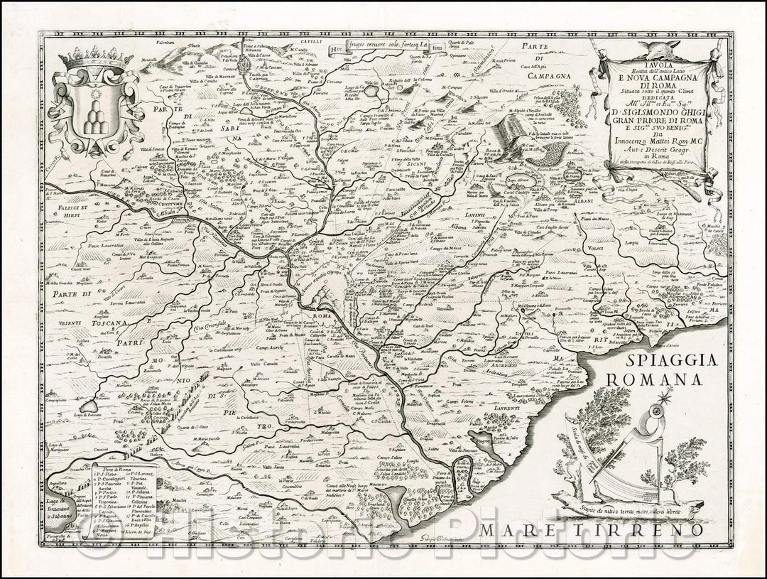 Historic Map - Tavola Esatta dell antico Latio E Nova Campagna Di Roma Situata/Map of the Region around Rome, 1666, Giacomo Giovanni Rossi - Vintage Wall Art