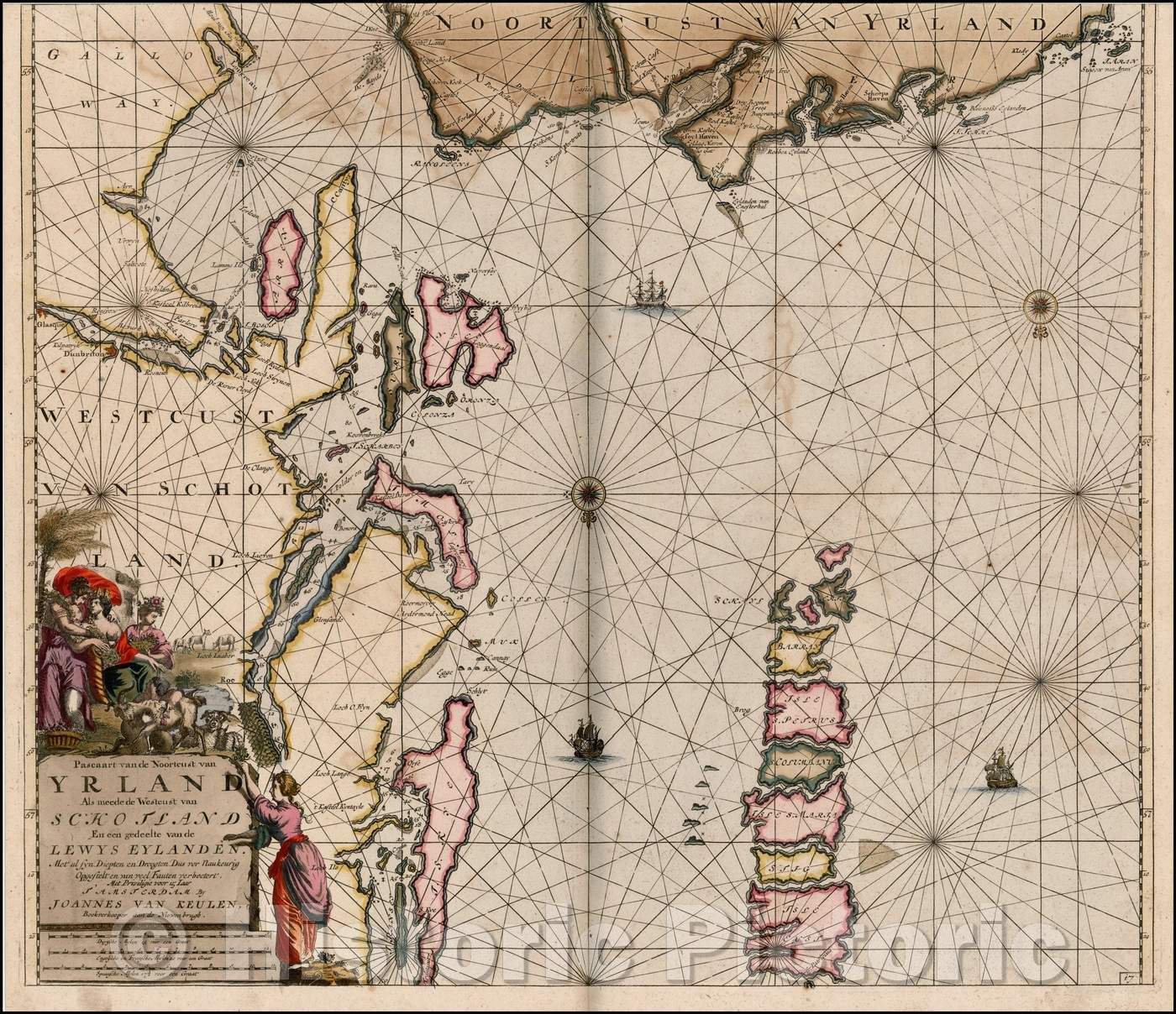 Historic Map - Pascaart van de Noortcust van Yrland als meede de Westcust/Sea Chart of the north coast of Ireland and the West Coast of Scotland, 1682 - Vintage Wall Art