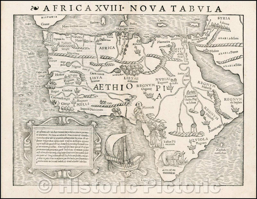 Historic Map - Africa XVIII Nova Tabula/Africa 18 New Map, 1542, Sebastian M?nster - Vintage Wall Art