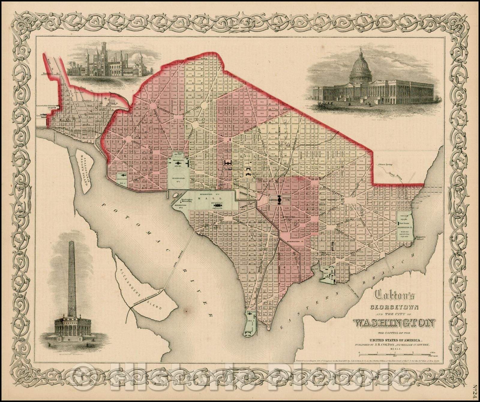 Historic Map - Colton's Georgetown and The City of Washington, The Capital of the United States of America, 1864, G.W. & C.B. Colton v1