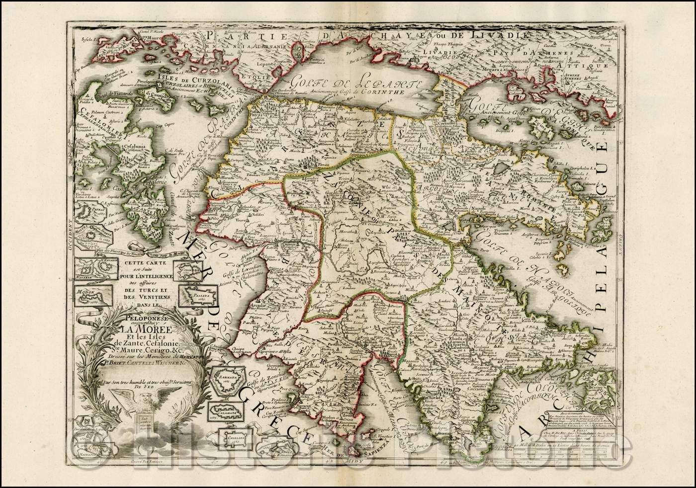 Historic Map - Peloponeses aujourd'huy La Moree Et les Isles de Zante, Cefalonie, Ste. Maure, Cerigo &c :: Peloponese and part of Greece and the Greek Isles, 1705 - Vintage Wall Art