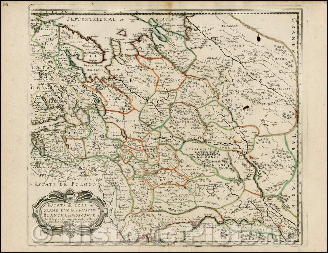 Historic Map - Estats du Czar ou Grand duc de la Russie Blanche/Sanson's Map of Russia, Poland and Ukraine,Gulf of Finland to Petite Tartary, 1648 - Vintage Wall Art