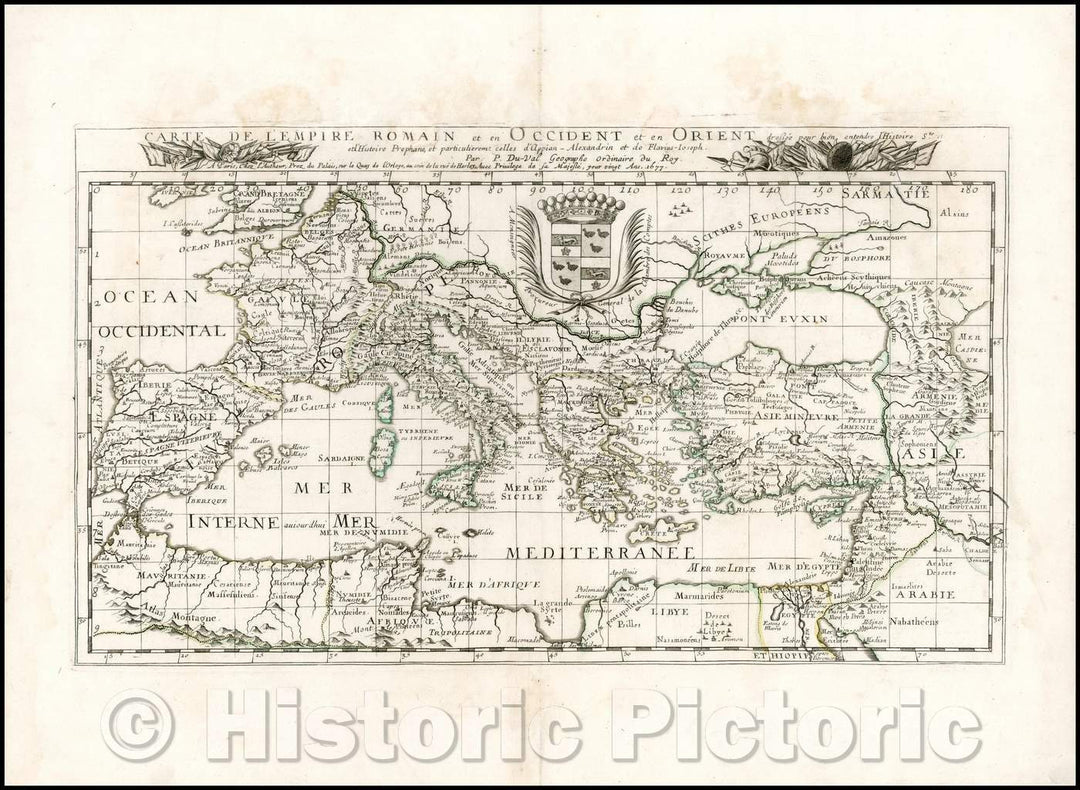 Historic Map - Carte De L'Empire Romain et en Occident et en Orient :: Eastern and Western parts of the Roman Empire, by Pierre Du Val in Paris, 1677 - Vintage Wall Art