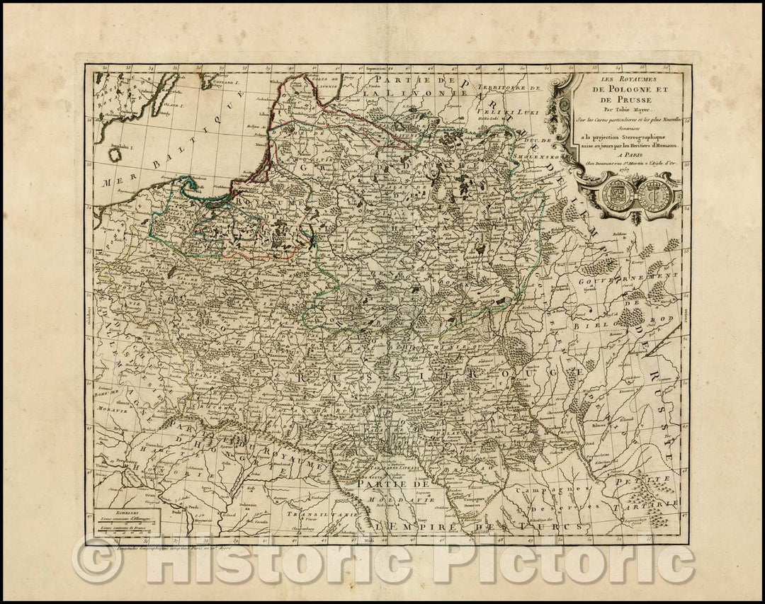 Historic Map - Les Royaumes De Pologne Et De Prusse Par Tobias Mayer :: Poland, Prussia, Russia and surrounding Regions, based upon the of Tobias Mayer, 1757 - Vintage Wall Art