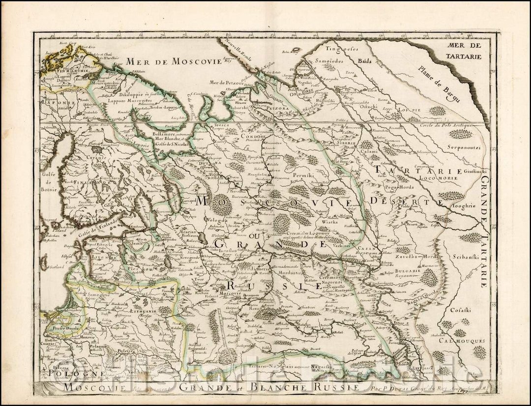 Historic Map - Moscovie dite autrement Grande et Blanche Russie. / Map of Russia, Finland, Poland and the Baltics, 17th Century Map makers, 1677 - Vintage Wall Art