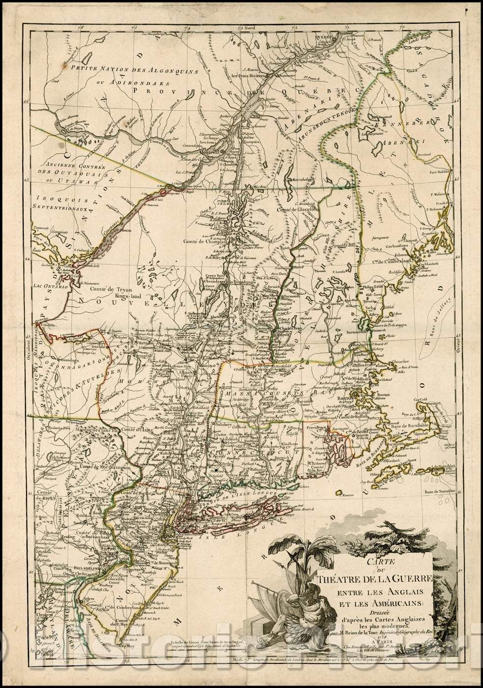 Historic Map - Carte du Theatre de la Guerre Entre les Anglais et les Americains: Dressee d'apres les Cartes Anglaises les plus modernes, 1778 - Vintage Wall Art