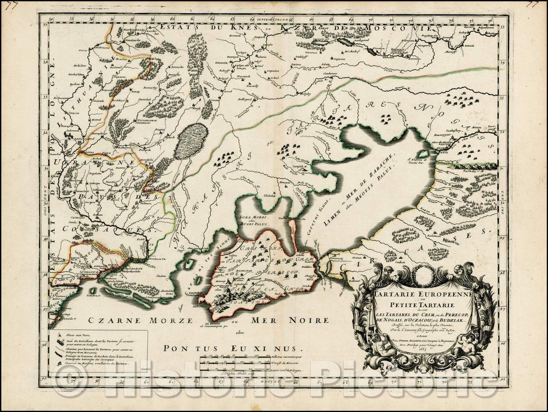 Historic Map - Tartarie Europeenne ou Petite Tartari ou sont Les Tartares, Du Crim, ou de Perecop :: Ukraine and the Region north of the Black Sea, 1665 - Vintage Wall Art