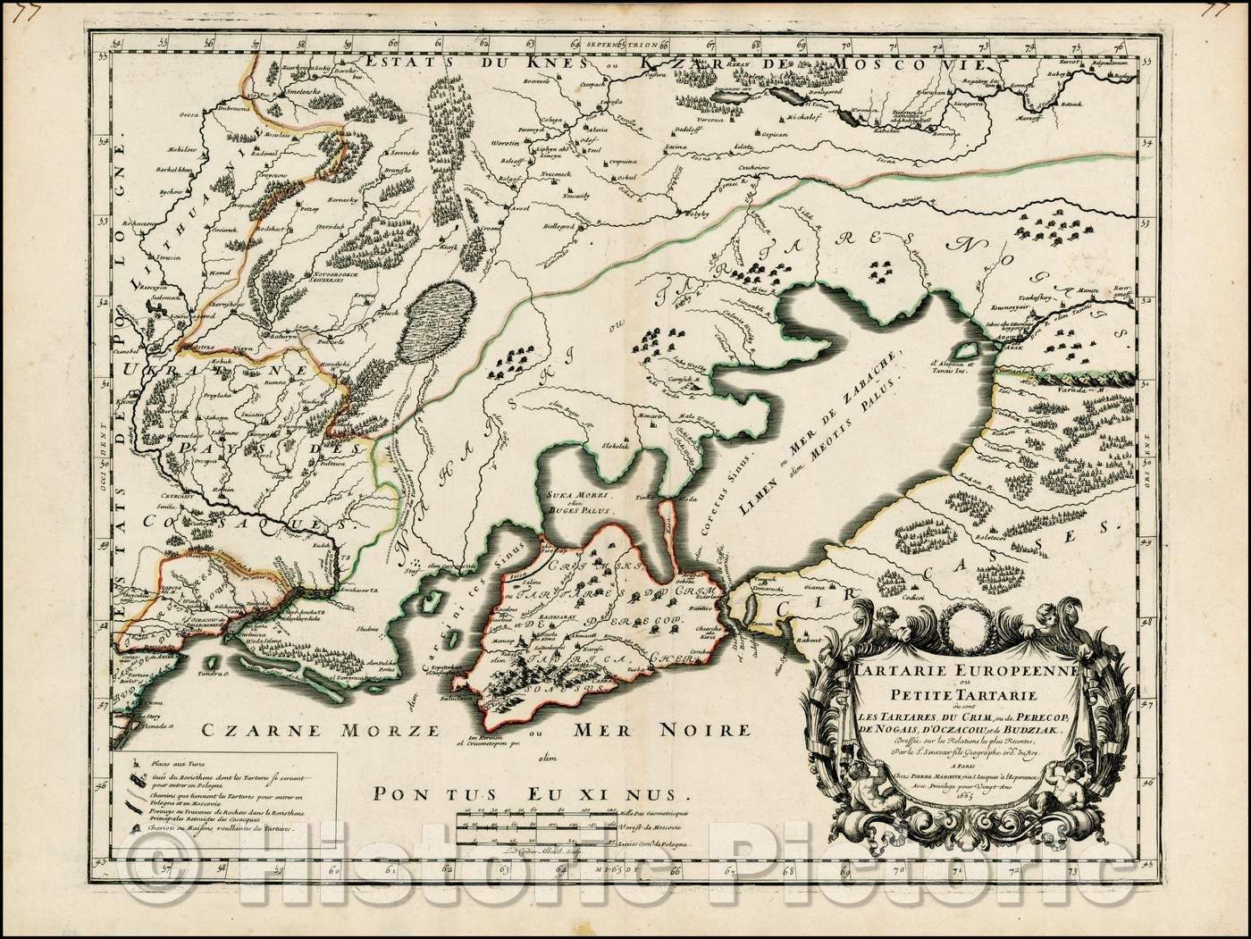 Historic Map - Tartarie Europeenne ou Petite Tartari ou sont Les Tartares, Du Crim, ou de Perecop :: Ukraine and the Region north of the Black Sea, 1665 - Vintage Wall Art