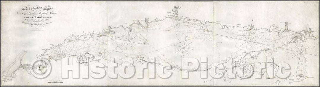 Historic Map - Long Island Sound From New York to Montock Point, Surveyed in the Years 1828, 29 & 30, 1830, Edmund M. Blunt - Vintage Wall Art