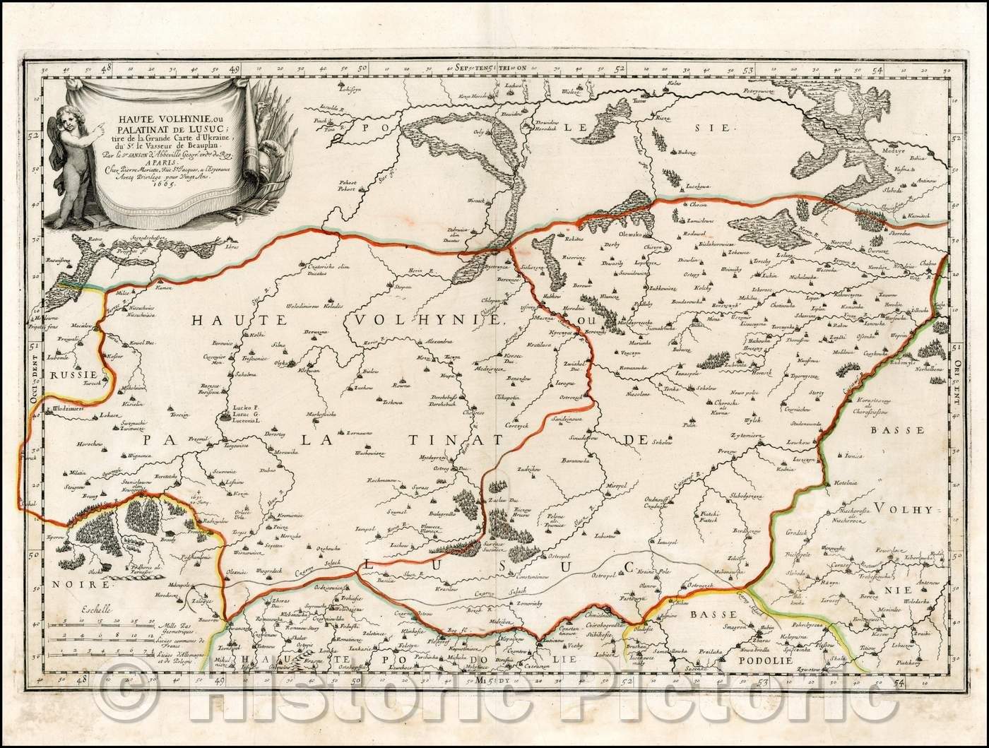 Historic Map - Haute Volhynie, ou Palatinat de Lusuc; tire de la Grande Carte D'Ukrain :: Northern part of the Ukraine, extending north to Belarus, 1659 - Vintage Wall Art