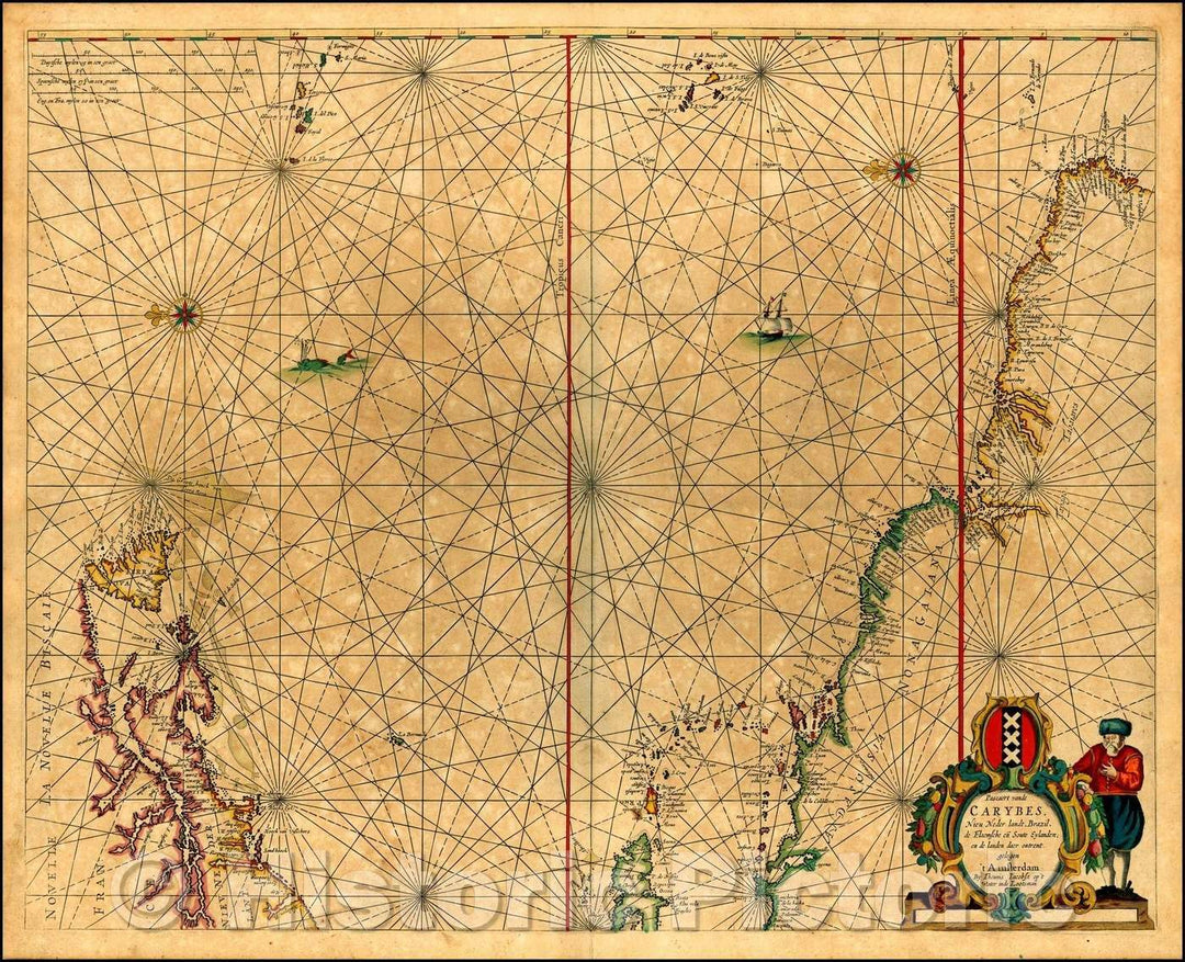 Historic Map - Pascaert vande Carybes, Nieu Neder landt, Brazil, de Flaemsche en Soute Eylanden; en de landen daer ontrent gelegen, 1650 v1