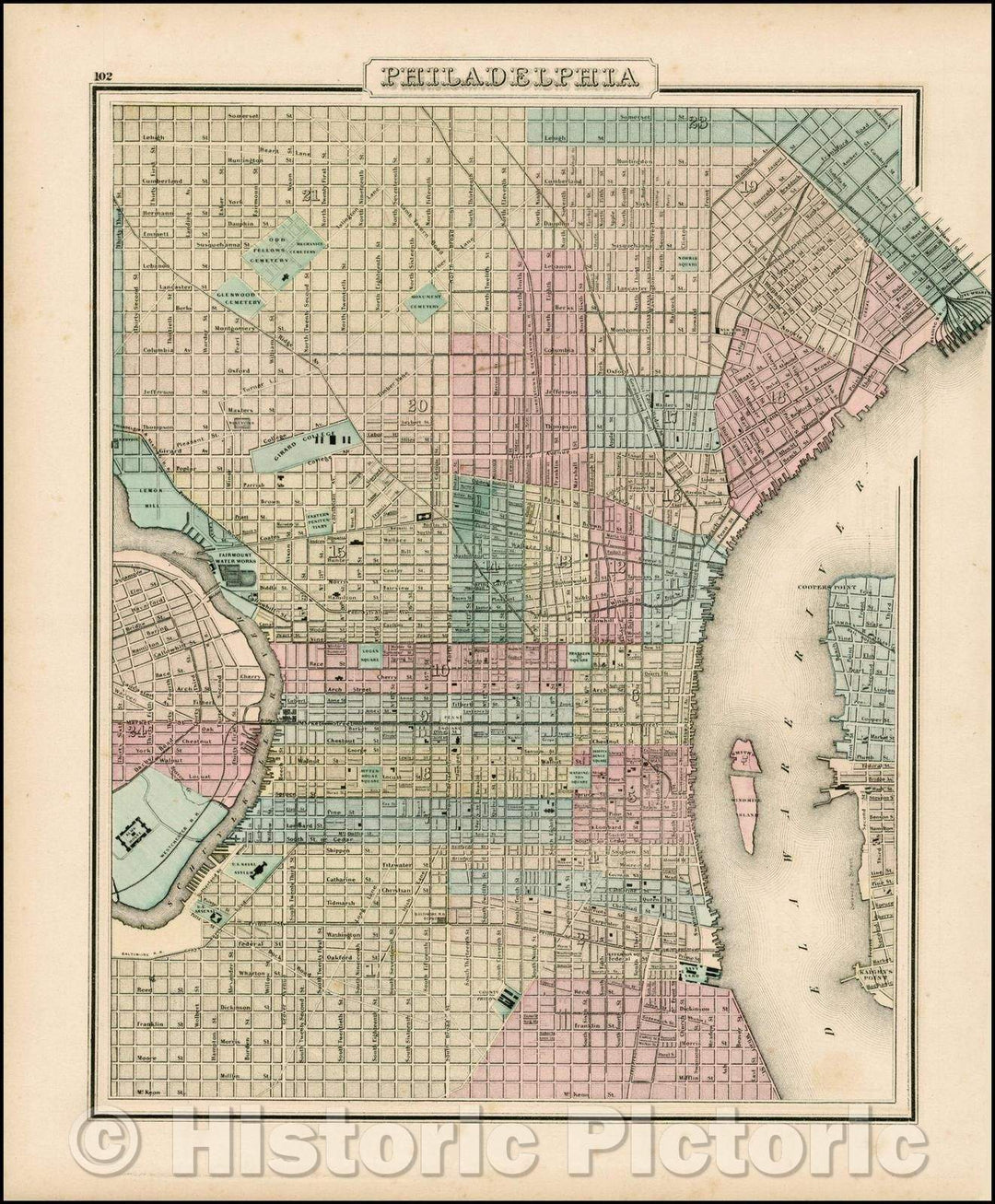 Historic Map - Philadelphia, 1873, O.W. Gray - Vintage Wall Art