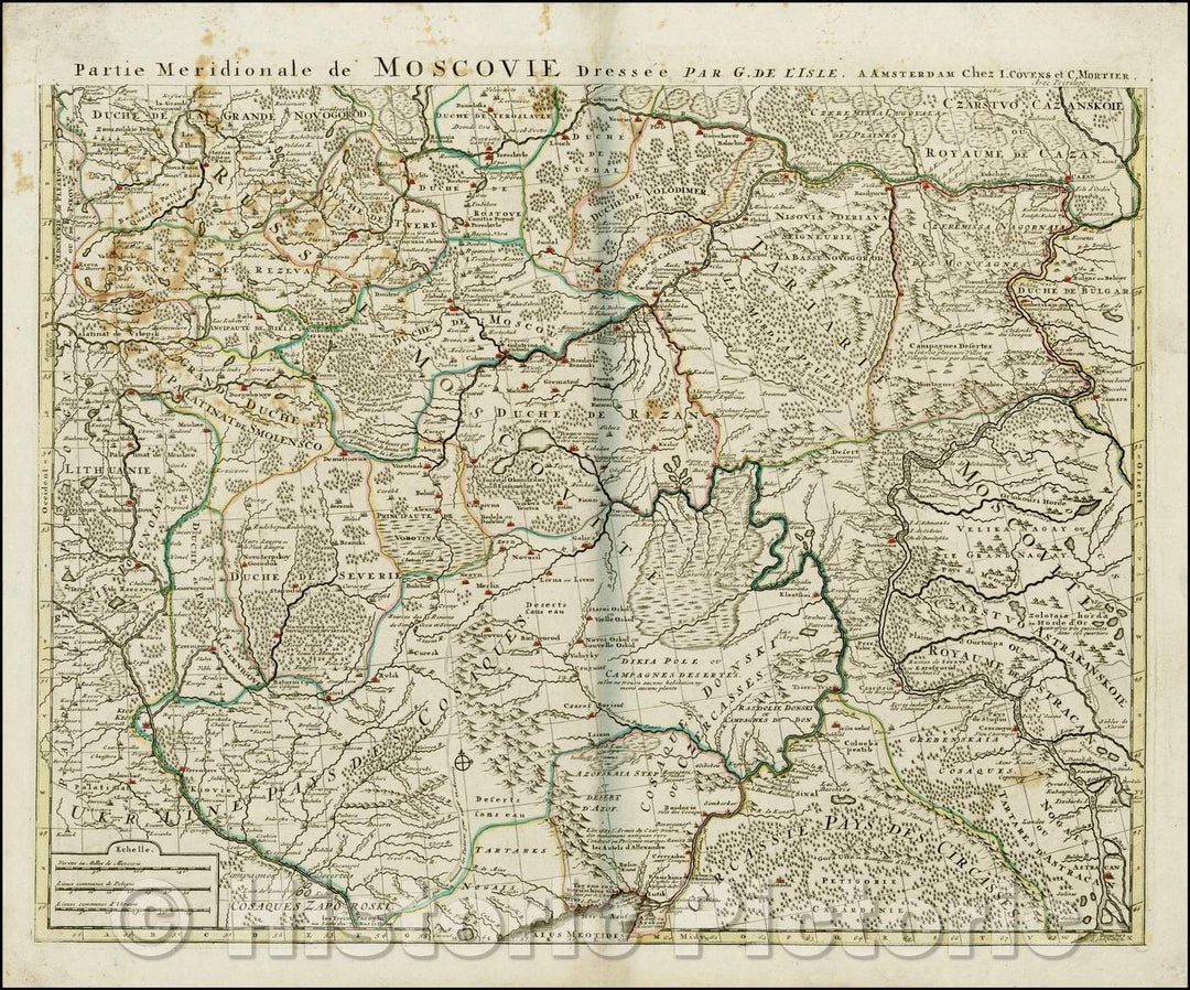 Historic Map - Partie Meridionale de Moscovie Dressee Par G. de L'Isle/Map of Southern Russia and the Ukraine, 1740, Johannes Covens - Vintage Wall Art