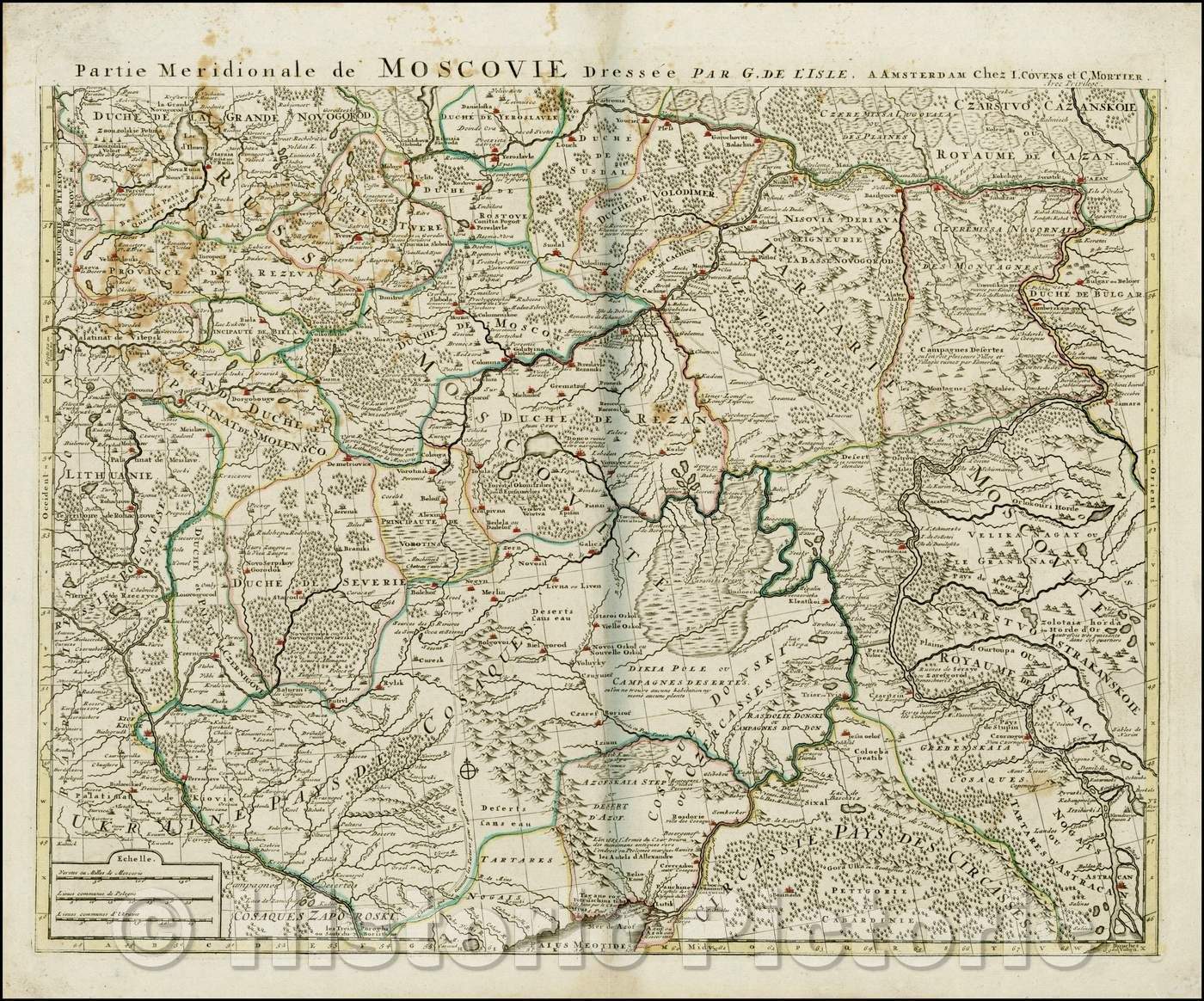 Historic Map - Partie Meridionale de Moscovie Dressee Par G. de L'Isle/Map of Southern Russia and the Ukraine, 1740, Johannes Covens - Vintage Wall Art