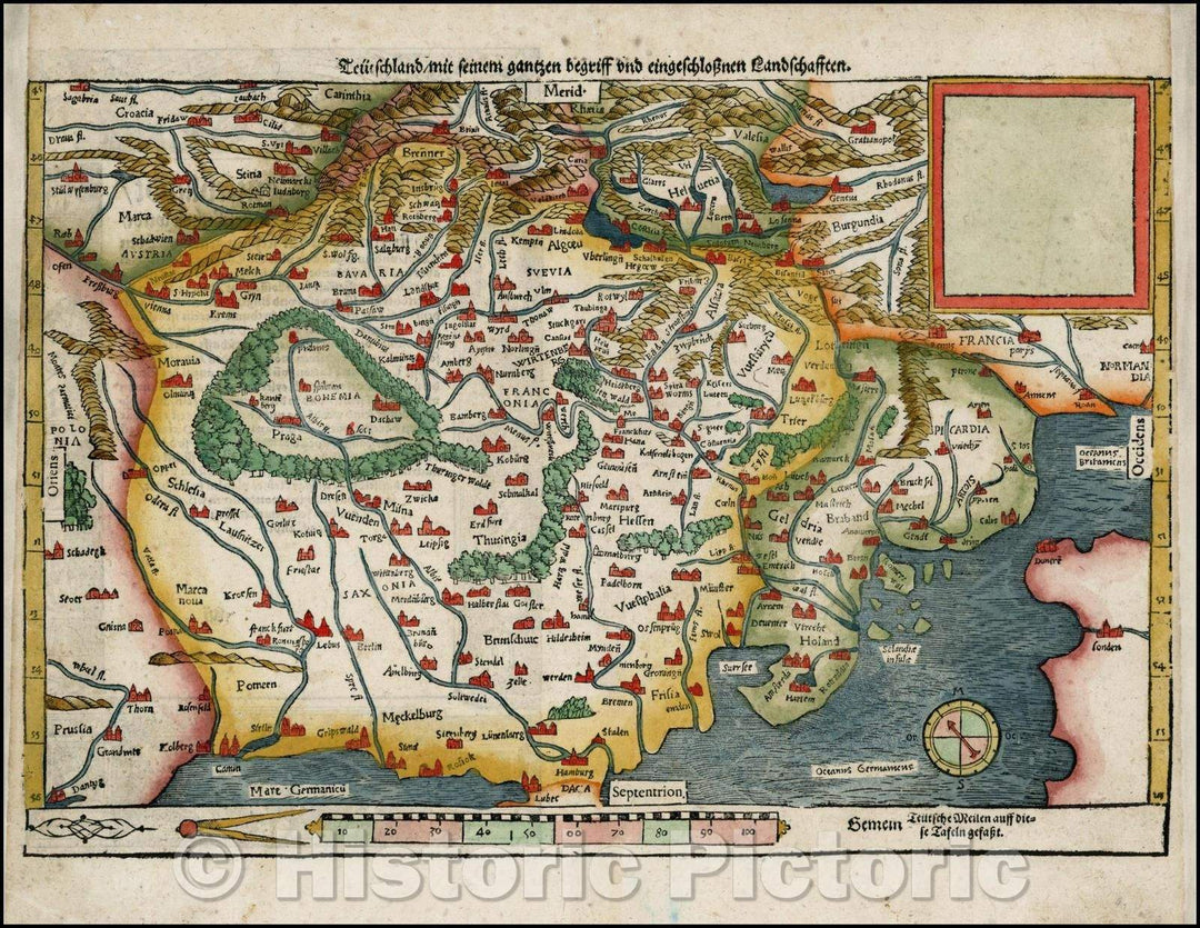 Historic Map - Teutschland mit seinem gantzen gegriff/Map of Poland, the Baltic, Mare Germanicum, the English Channel, the Upper Rhine, Croatia, 1572 - Vintage Wall Art