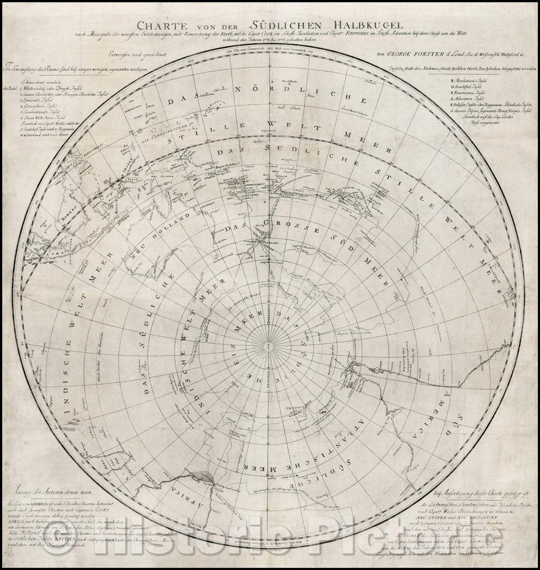 Historic Map - Charte von der S?dlichen Halbkugel/Charter of the Southern hemisphere, which capitn. Cook, 1772-1775, 1783, Georg Forster - Vintage Wall Art