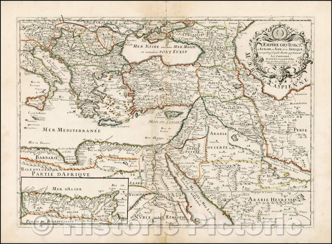 Historic Map - L'Empire Des Turcs en Europe, ou Asie et en Afrique/Map extending from the Eastern Mediterreanean to Pesia and the Caspian Sea, 1686 - Vintage Wall Art