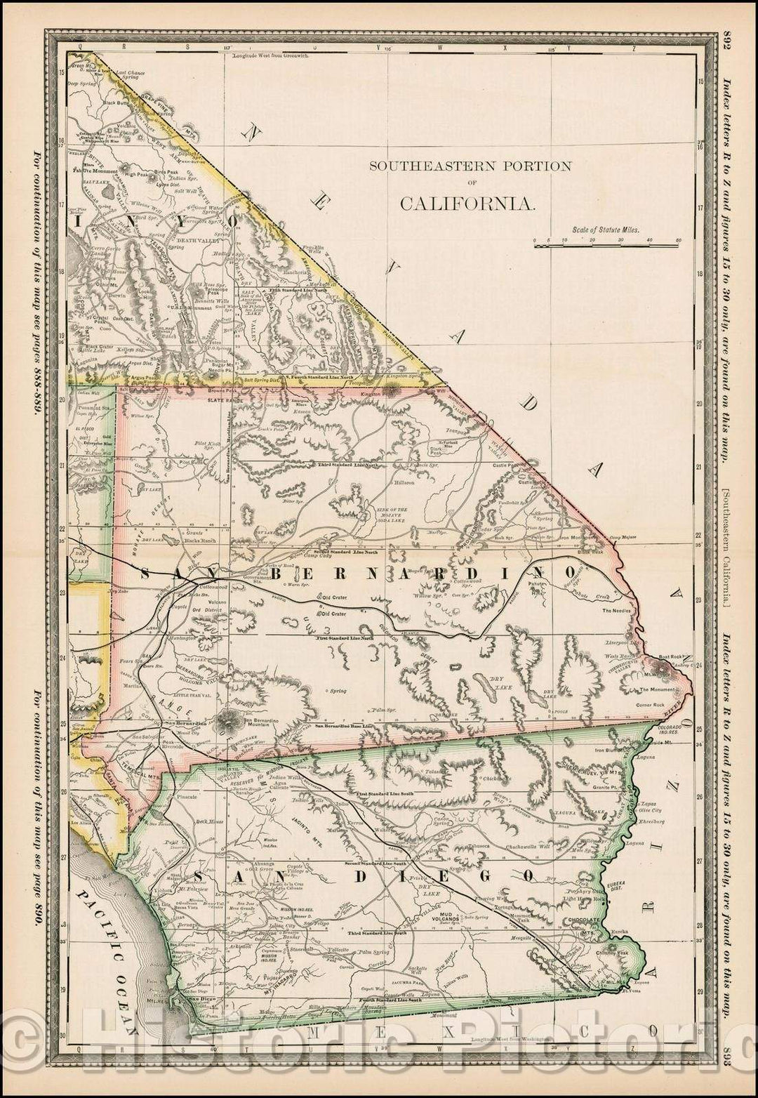 Historic Map - Southeastern Portion of California [San Diego, San Bernardino and Inyo Counties], 1884, Rand McNally & Company - Vintage Wall Art