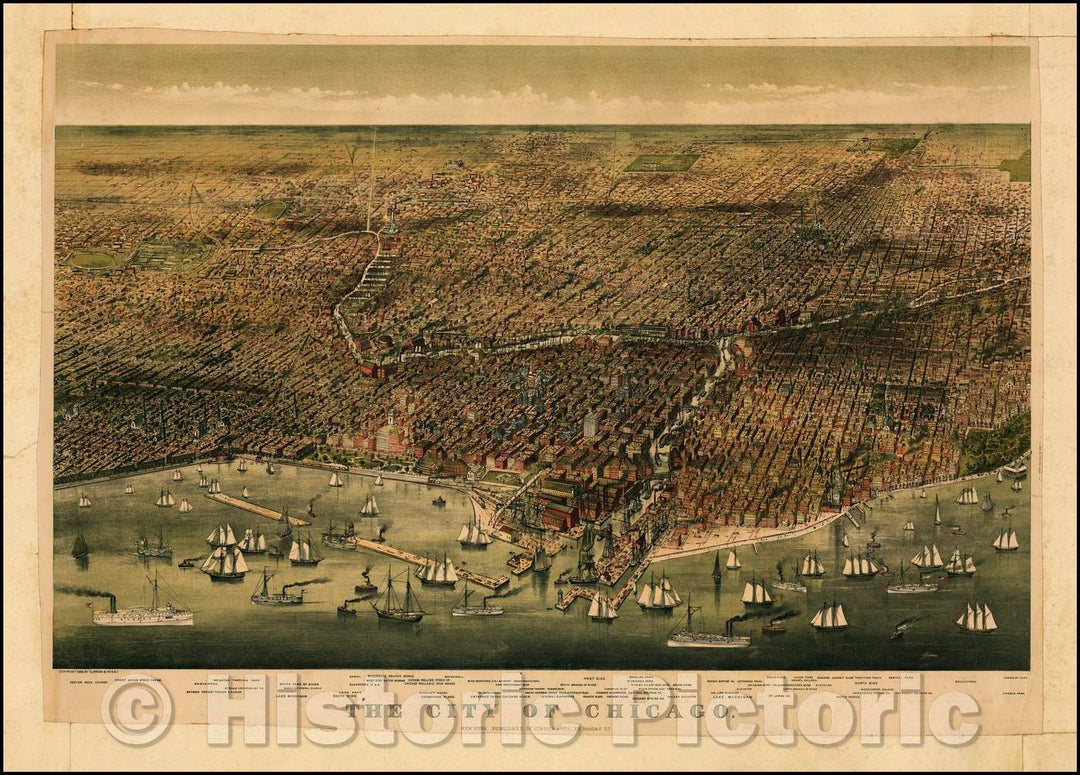 Historic Map - The City of Chicago [Birdseye View], 1874, Nathaniel Currier - Vintage Wall Art