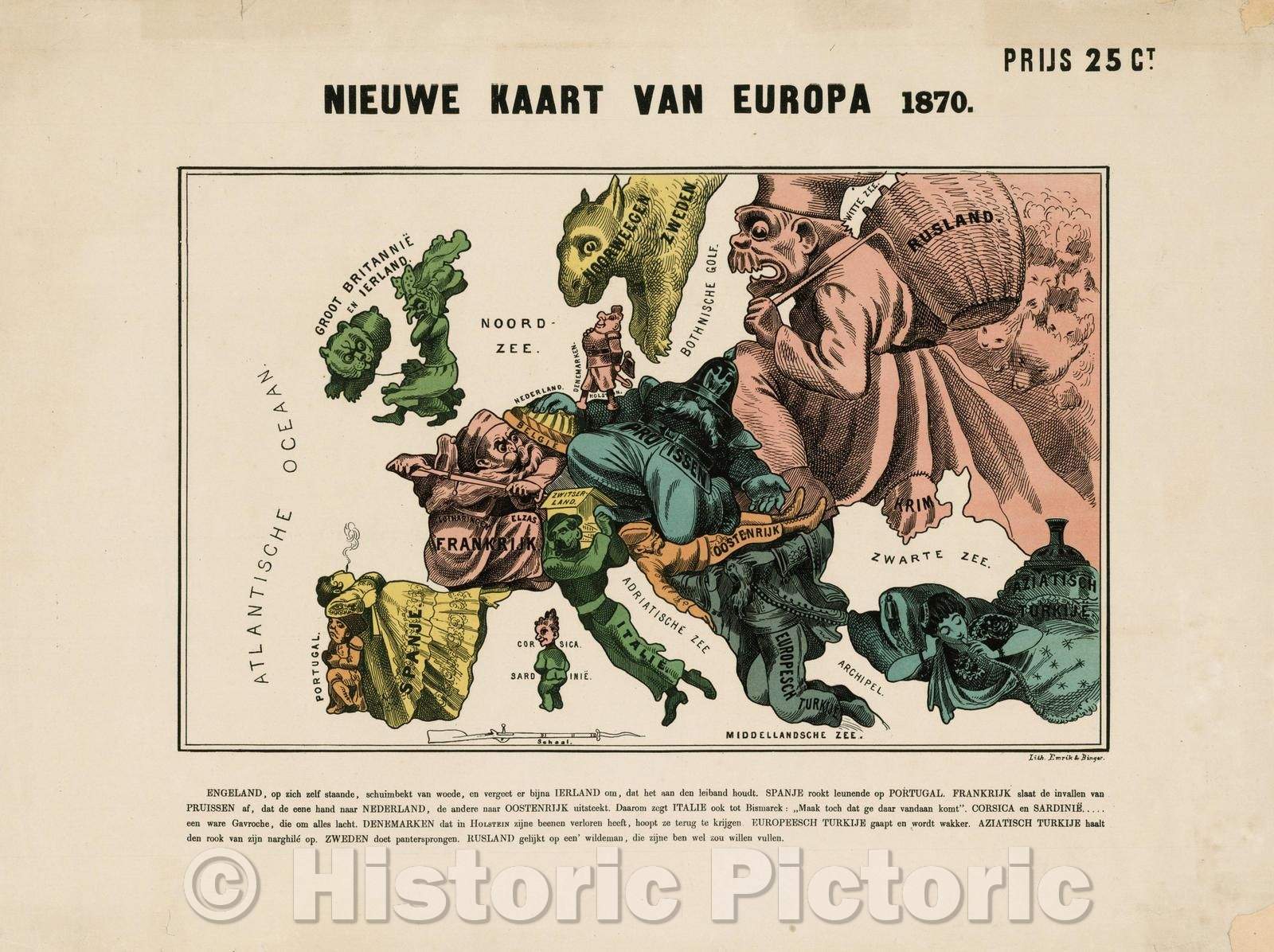 Historic Map - Nieuwe Kaart Van Europa 1870/New Map Of Europe 1870, 1870, Emrik & Binger - Vintage Wall Art