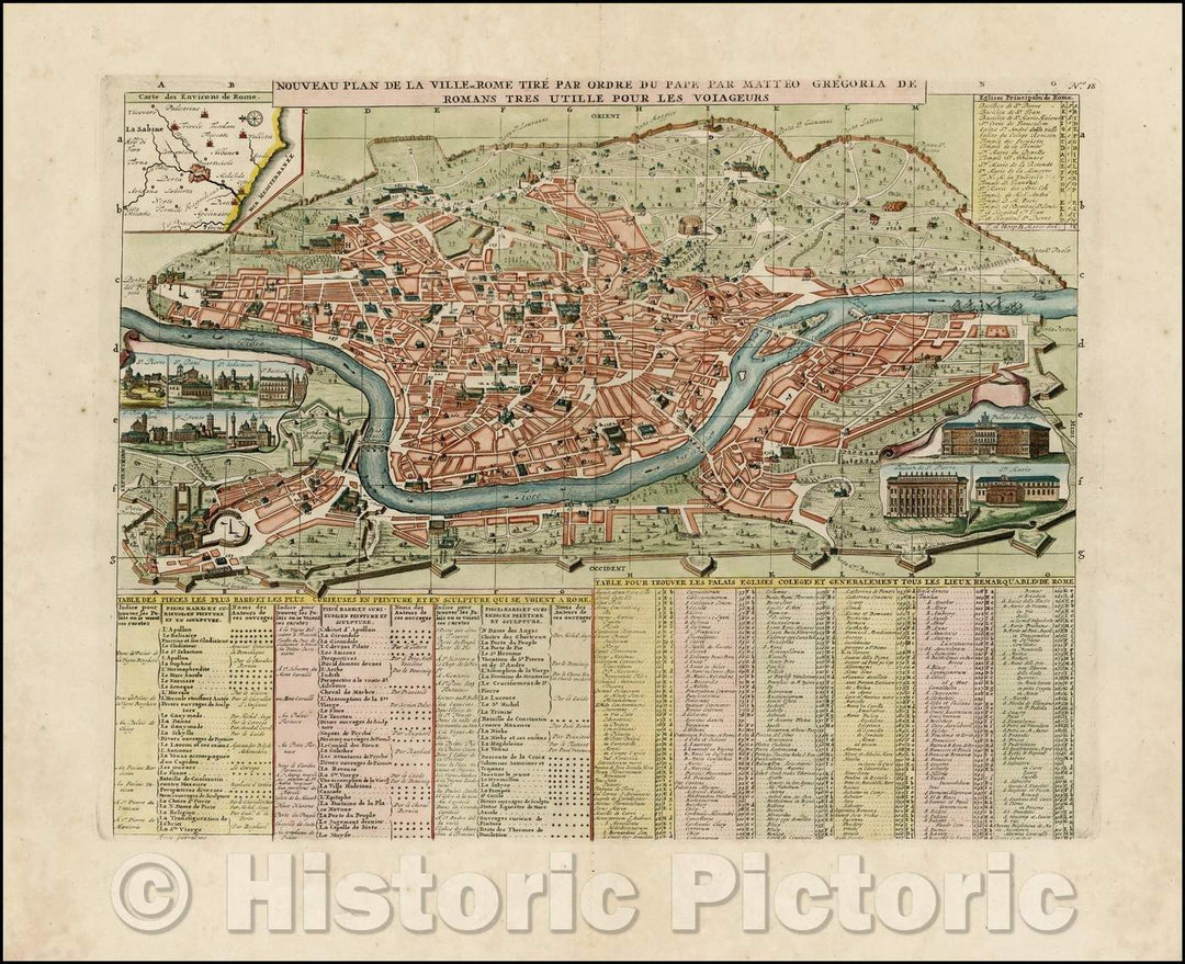 Historic Map - Nouveau Plan De La Ville De Rome Tire Pare Ordre Du Pape Par Mateo Gregoria De Romans/Map of Rome, St. Peters and the Vatican, 1719 - Vintage Wall Art