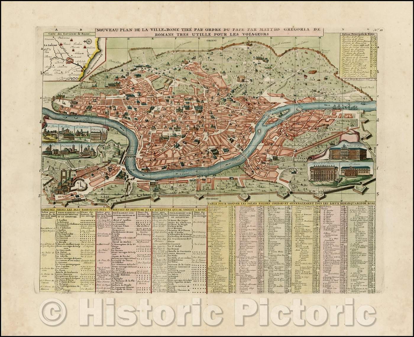 Historic Map - Nouveau Plan De La Ville De Rome Tire Pare Ordre Du Pape Par Mateo Gregoria De Romans/Map of Rome, St. Peters and the Vatican, 1719 - Vintage Wall Art