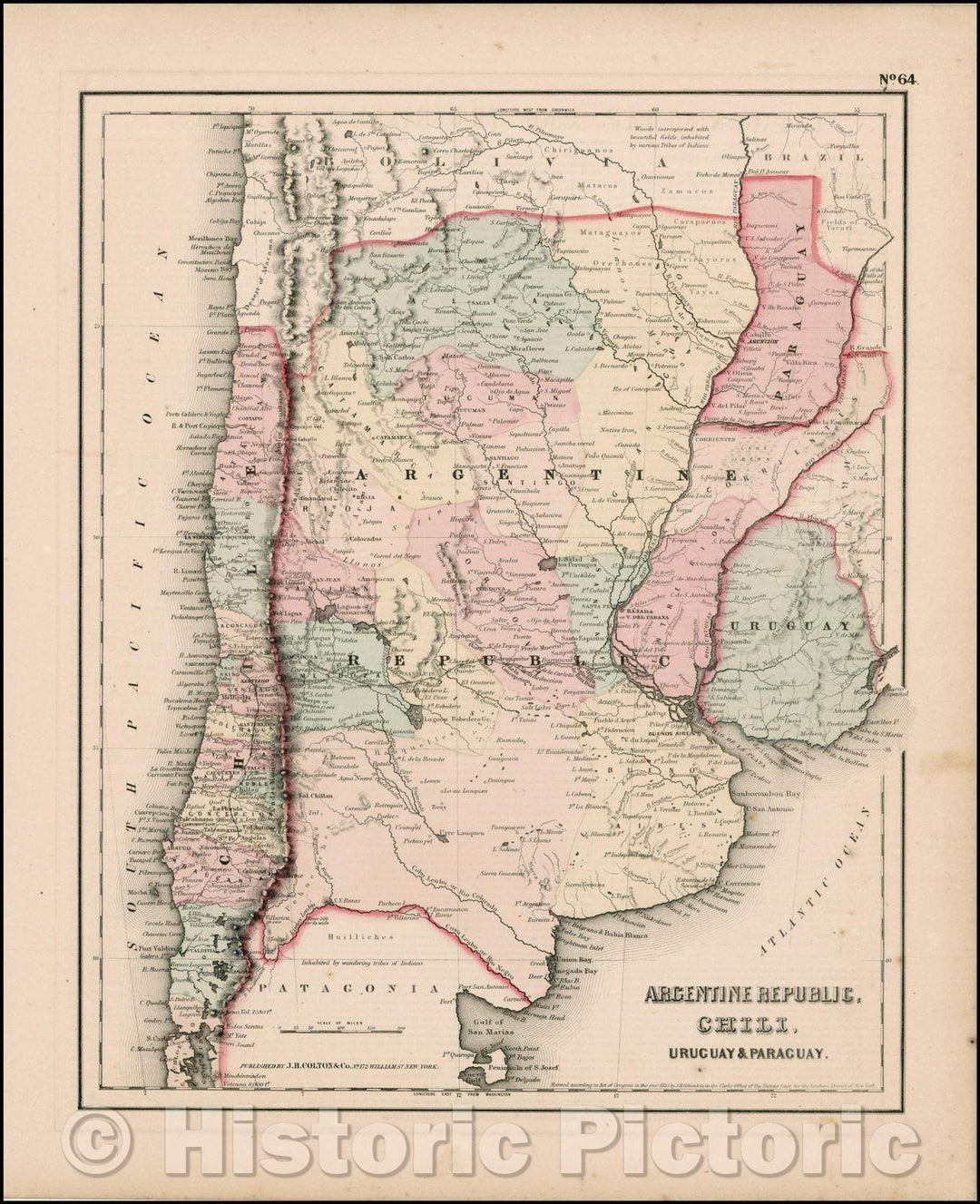 Historic Map - Argentine Republic, Chili, Uruguay & Paraguay, 1855, Joseph Hutchins Colton v2