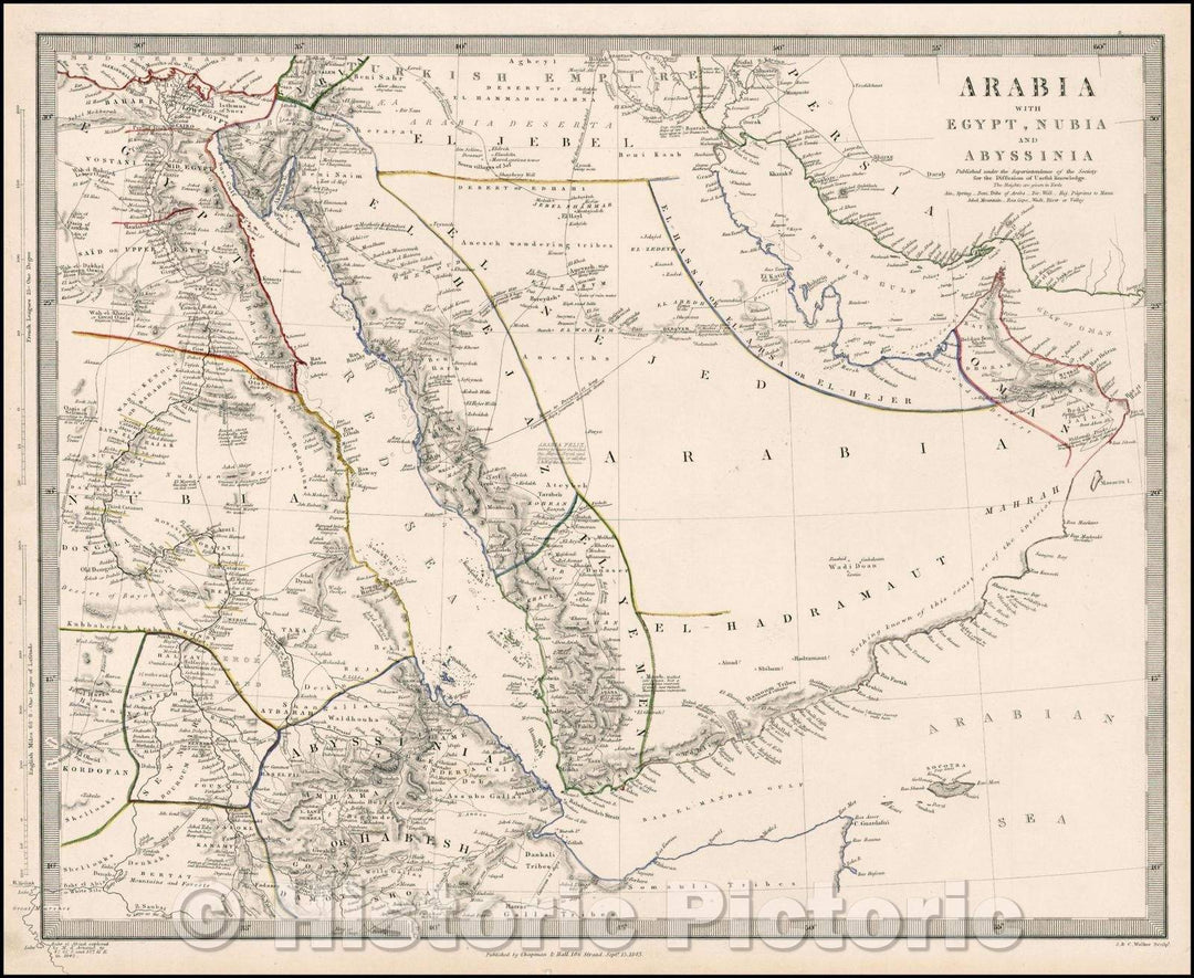 Historic Map - Arabia with Egypt, Nubia and Abyssinia, 1843, SDUK - Vintage Wall Art