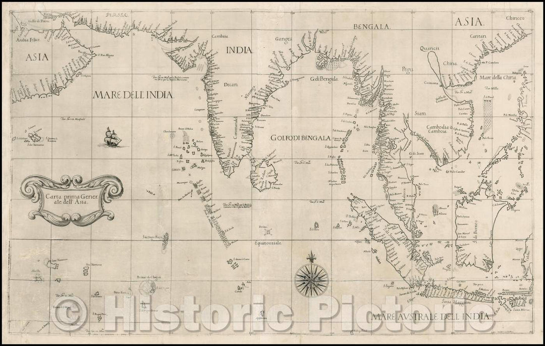 Historic Map - Carta prima Generale dell' Asia/Paper first General of 'Asia, 1646, Robert Dudley - Vintage Wall Art