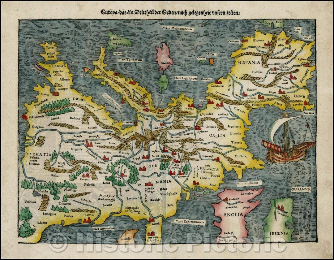 Historic Map - Europa das ein Drittheil der Erden nach Gelegenheit unsern Zeiten/Munster's final Map of Europe, 1574, Sebastian M?nster - Vintage Wall Art