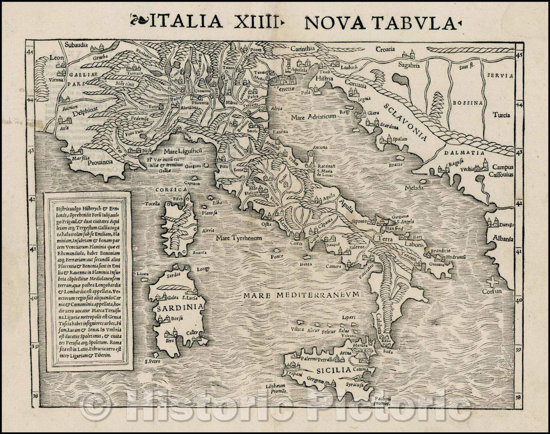 Historic Map - Italia XIIII Nova Tabula/Munster's modern Map of Italy, 1542, Sebastian M?nster - Vintage Wall Art