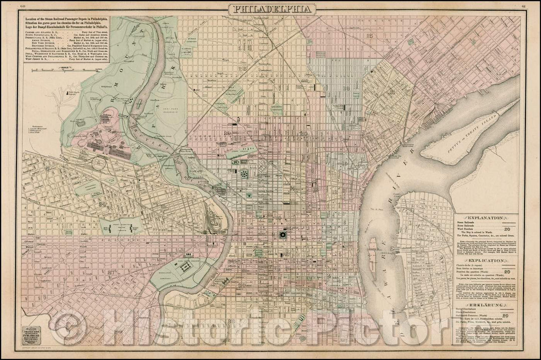 Historic Map - Philadelphia, 1876, O.W. Gray - Vintage Wall Art