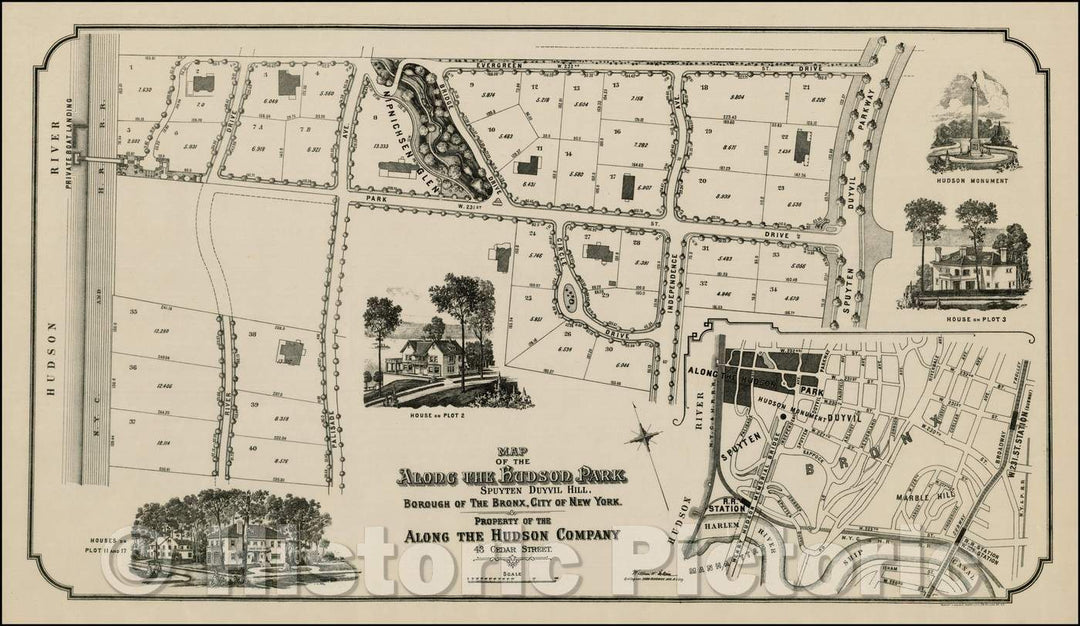 Historic Map - Map of the Along The Hudson Park Spuyten Duyvill Hll, Borough of the Bronx, City of New York, 1909, Robert A. Welcke - Vintage Wall Art