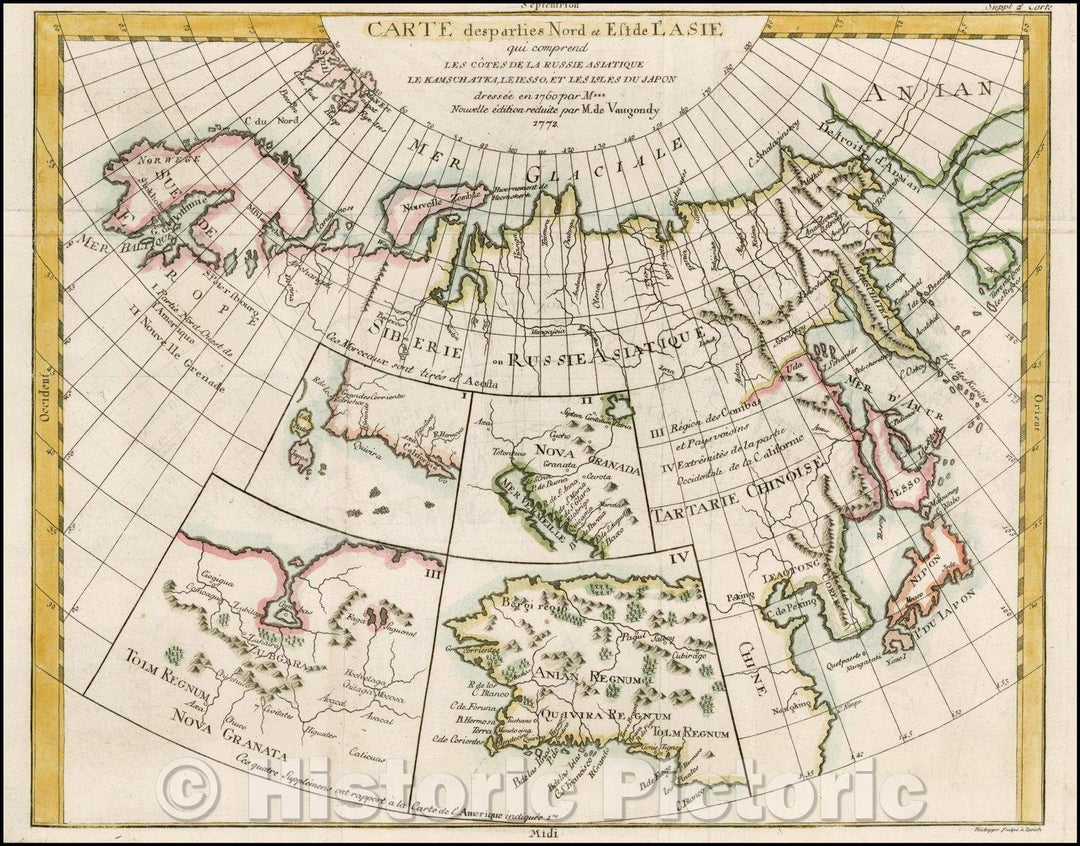 Historic Map - Carte des parties Nord et Est de L'Asie qui comprend Les Costes De Russie Asiatique Le Kamschatka, Le Iesso et Les Isles Japon, 1772 v2