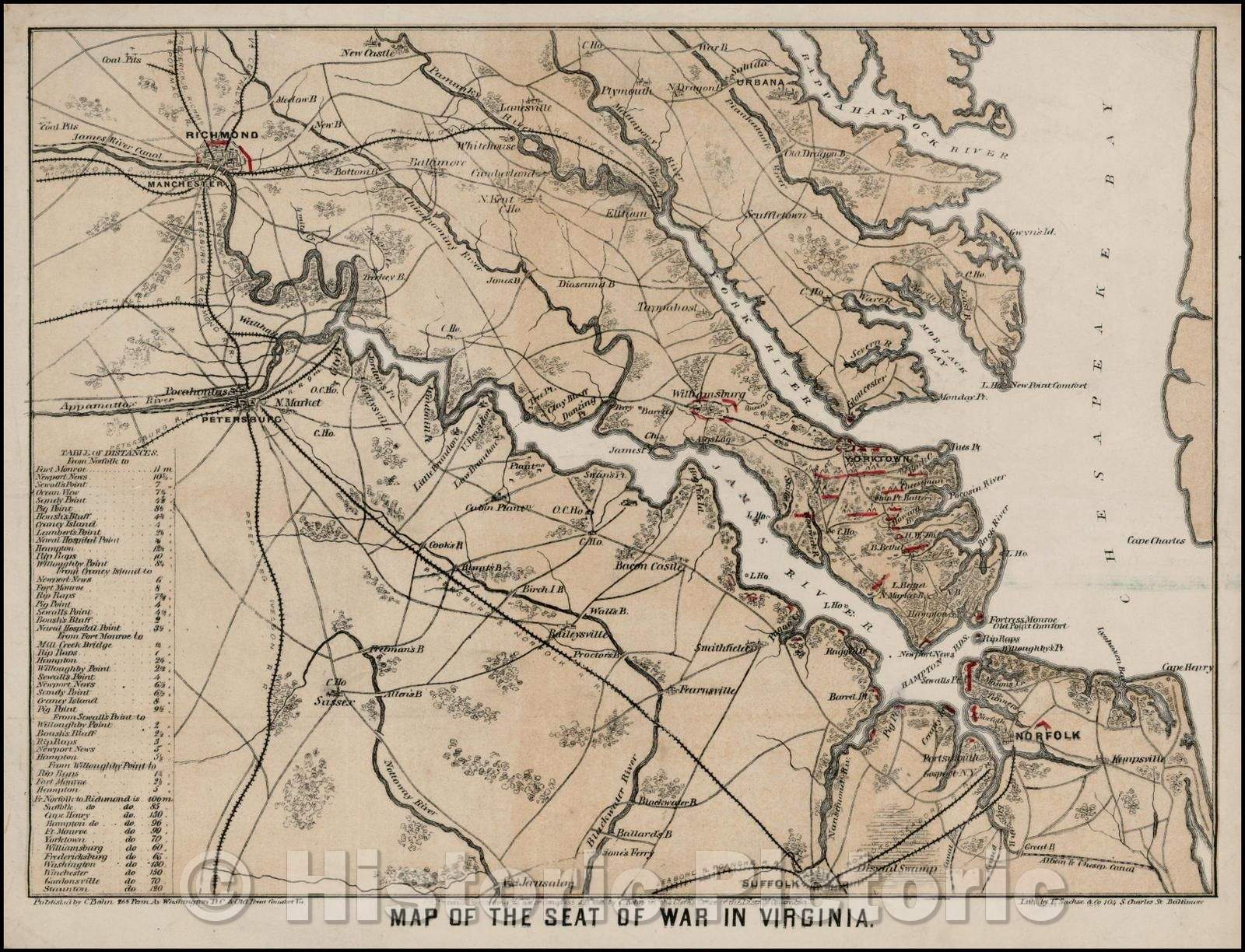 Historic Map - Map of the Seat of War In Virginia, 1862, E. Sachse & Co. - Vintage Wall Art