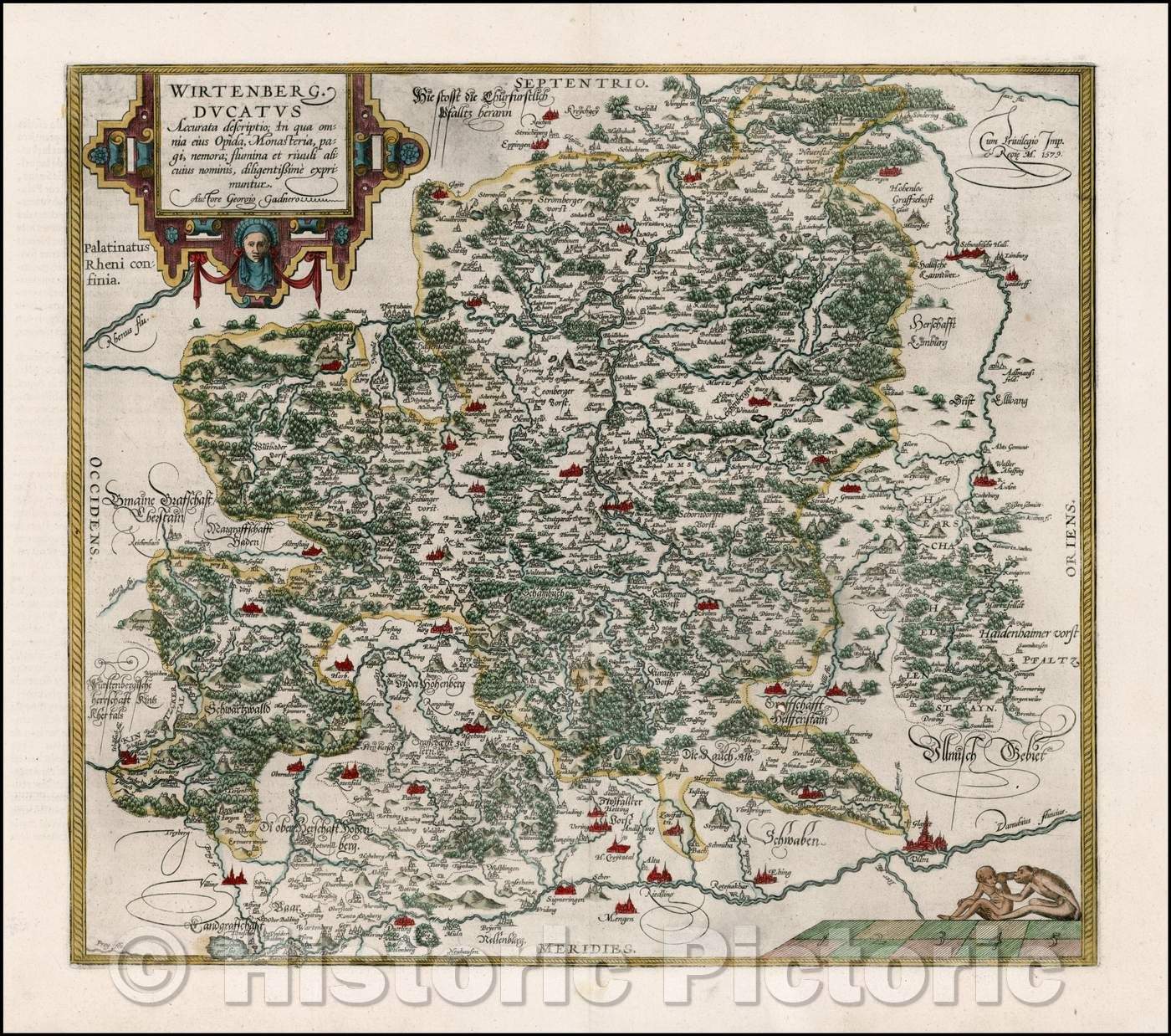 Historic Map - Wirtenberg Ducatus Accurata descriptio; in qu omnia eius Opida Monasteria pagi nemora/Regional Map of Germany, centered on Stuttgart, 1587 - Vintage Wall Art