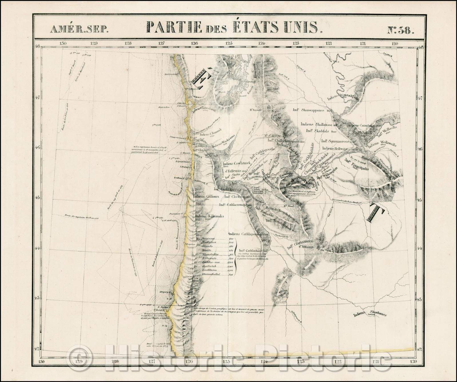 Historic Map - Amer. Sep. No. 38. Partie Des Etats-Unis [Washington & Oregon ]/Bitter. Sep. No. 38. Part of the United States [Washington & Oregon], 1825 - Vintage Wall Art