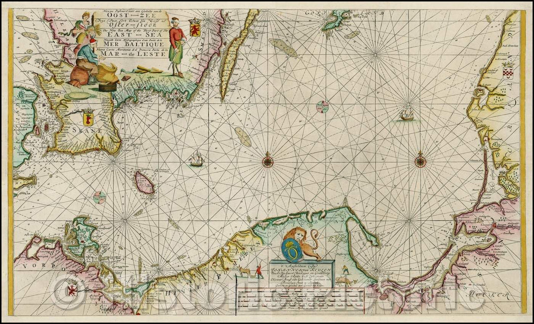 Historic Map - Nieuwe Paskaart voor een Gedeelte van de Oos :: Dutch Sea Chart of the Baltic Coast and Southern Scandinavian Coastline, 1728 - Vintage Wall Art