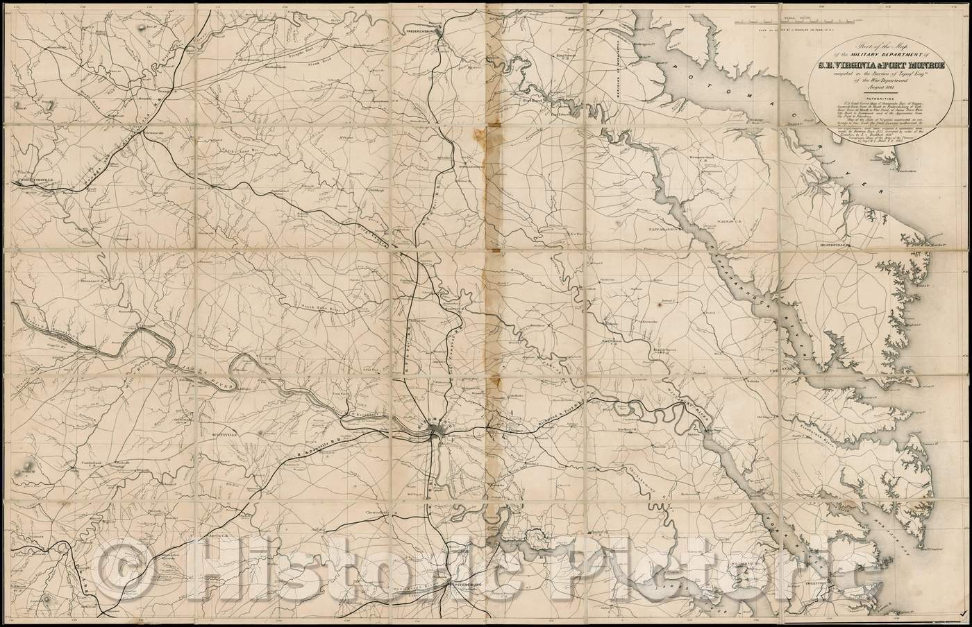 Historic Map - Part of the Map of the Military Department of S.E. Virginia & Fort Monroe, compiled In The Bureau Topographical Engineers, 1862 - Vintage Wall Art