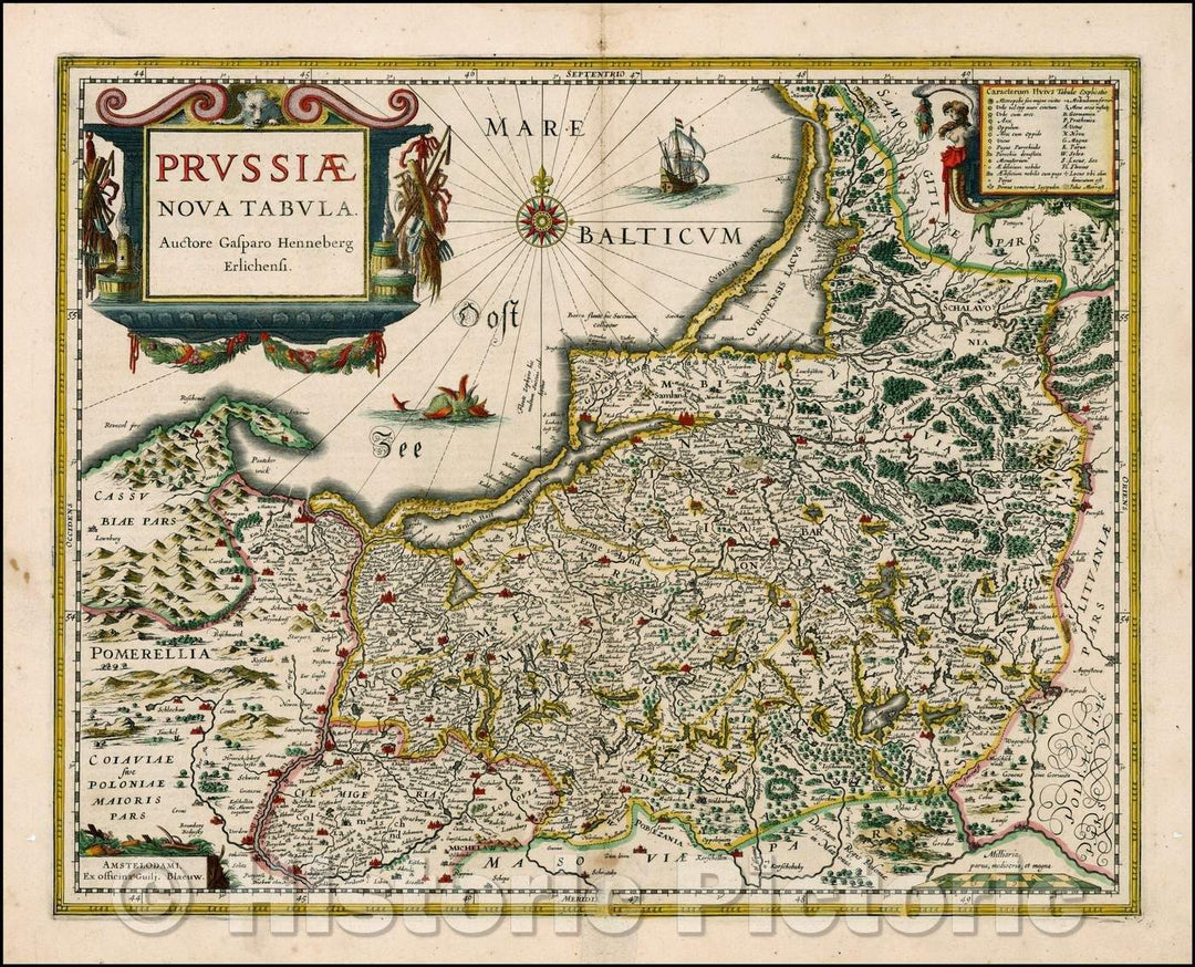 Historic Map - Prussiae Nova Tabula/Blaeu's Map of Prussia, northeastern Poland from about Gdansk to Lithuania,Russian enclave of Kaliningrad Oblast, 1634 - Vintage Wall Art