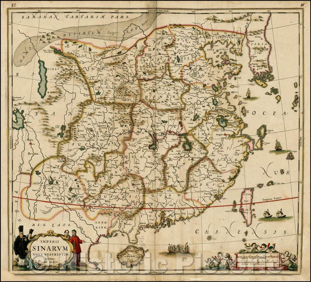 Historic Map - Imperii Sinarum Nova Descriptio. Auctore Joh van Loon/Map of China and Korea, composite atlas, 1660, Jan Jansson - Vintage Wall Art