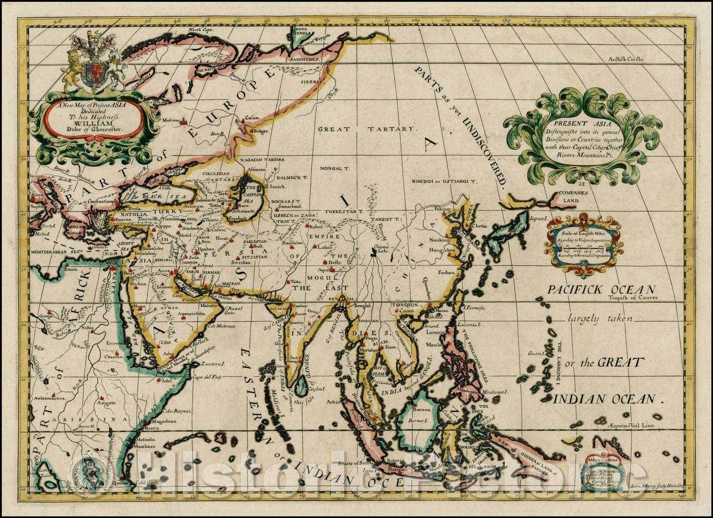 Historic Map - Asia, 1700, Edward Wells - Vintage Wall Art