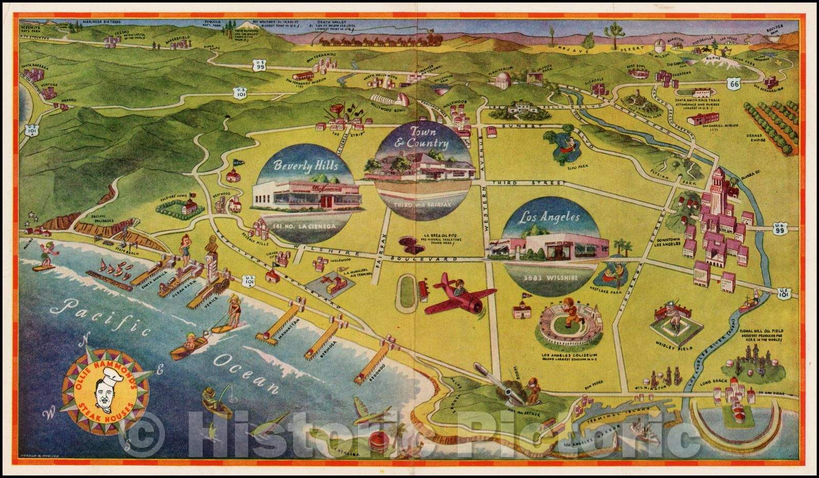 Historic Map - Pictorial Map of Southern California, 1947, Harold Mueller - Vintage Wall Art