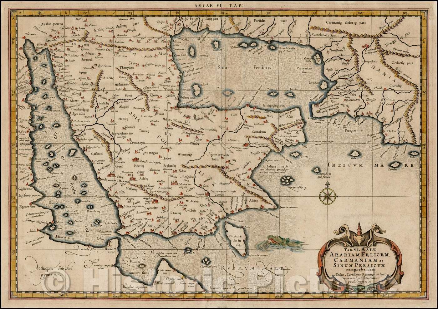 Historic Map - Tab. VI. Asiae, Arabiam Felicem, Carmaniam ac Sinum Persicum, 1695, Gerard Mercator - Vintage Wall Art