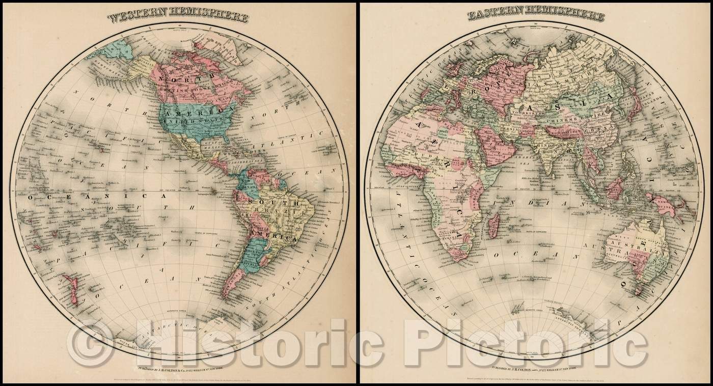 Historic Map - Eastern Hemisphere [with] Western Hemisphere, 1855, Joseph Hutchins Colton v1