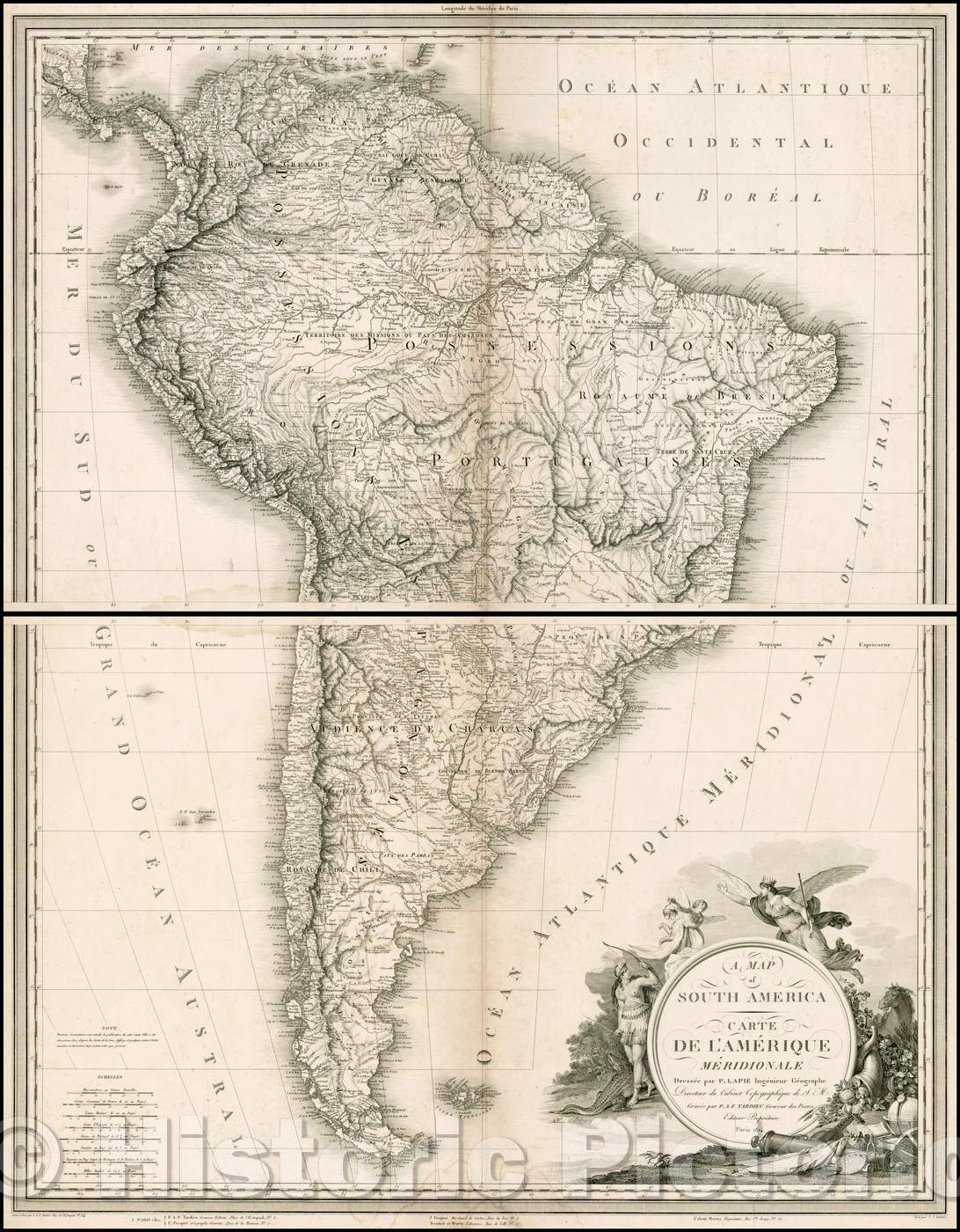 Historic Map - A Map of South America - Carte De L'Amerique Meridionale/Map of South America, 1814, Pierre Fran?is Tardieu - Vintage Wall Art